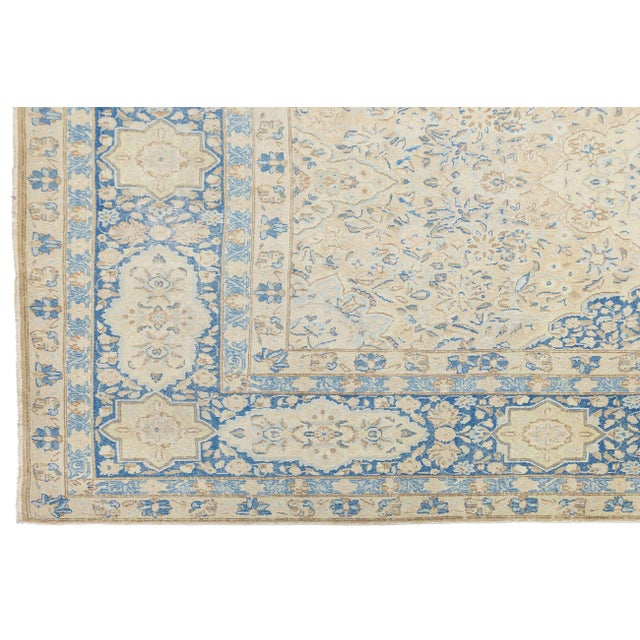 Textile Antique Persian Kerman Wool Area Rug - Pale Blue and Ivory Medallion 10x15 For Sale - Image 7 of 11