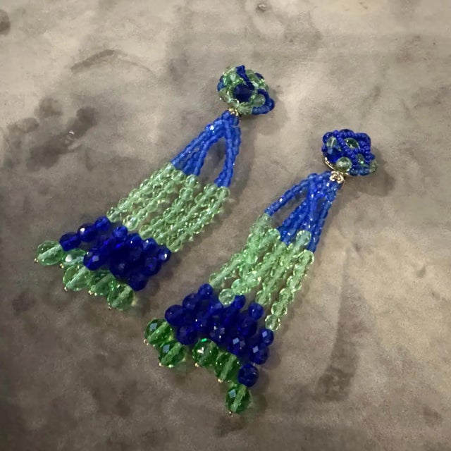 A Pair of 21st Century Coppola E Toppo Blue and Green Crystals Earrings For Sale - Image 4 of 12