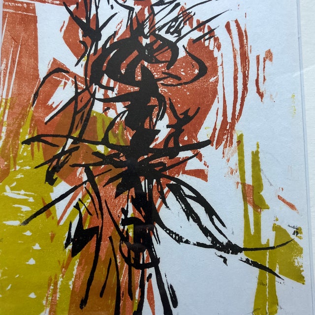 Mid-Century Modern 1960’s Original Abstract Mid Century Figure Wood Block Print For Sale - Image 3 of 4