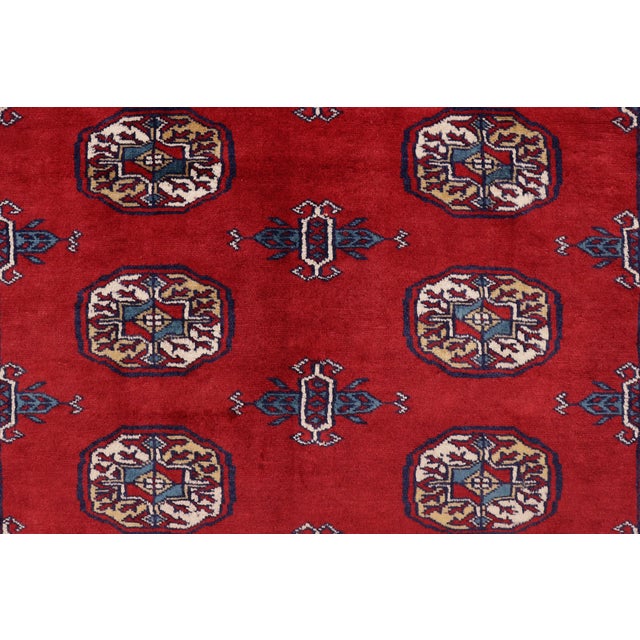 Rustic Bokhara Red/Blue Hand Knotted Wool Rug For Sale - Image 4 of 9