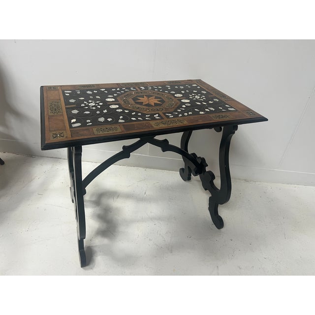 Ceremonial Table in Blackened Wood with Marquetry Top, Spain, 19th Century For Sale - Image 18 of 18