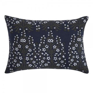 Dark Blue Block Print Linen Pillow For Sale