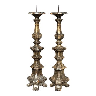 18th C Italian Pricket Candle Holders, a Pair For Sale