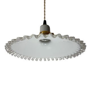 French White Opaline Glass “Frill” Pendant Light, 1930s For Sale