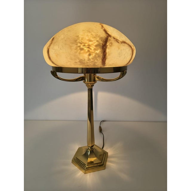 Large Postmodern Brass and Marbled Glass Table Lamp, 1960s For Sale - Image 6 of 18