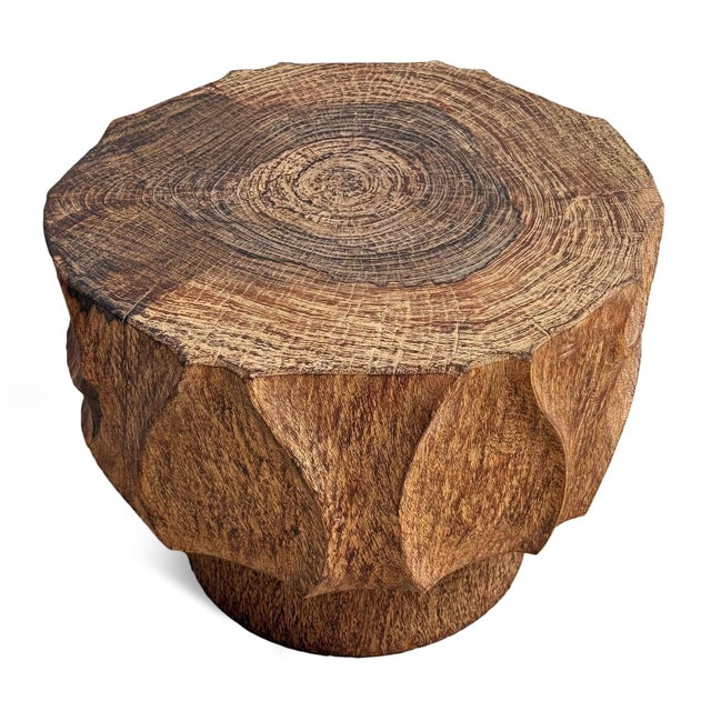 Wood Lychee Swirl Carved Side Table For Sale - Image 7 of 9