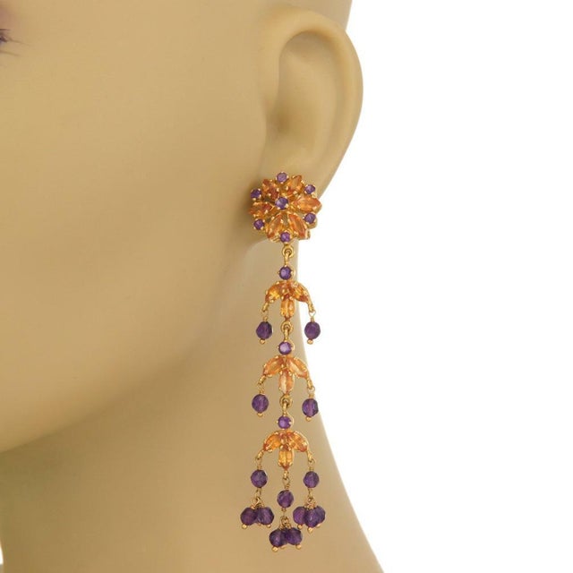 Late 20th Century Stunning 22k Gold Amethyst Citrine Long Dangle Floral Earrings -LIQUIDATION, 2 pieces For Sale - Image 5 of 5