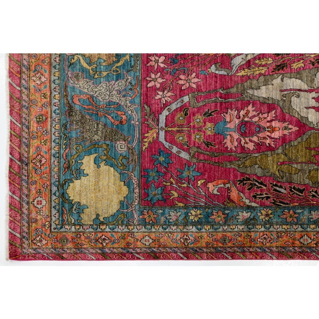 Pink Modern Bidjar-Style Wool Rug Hand-Knotted in Pink With Persian-Inspired Design For Sale - Image 8 of 10