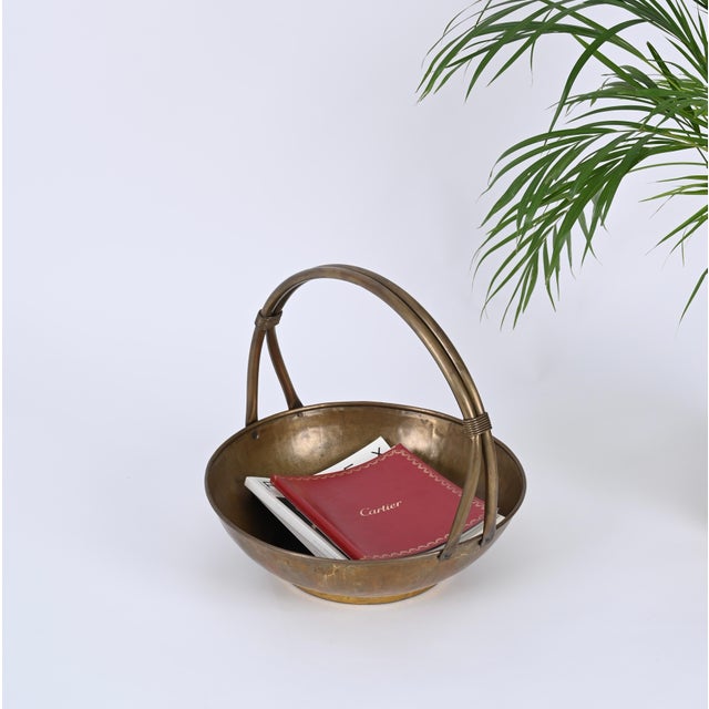 Italian Basket Magazine Rack in Brass, Italy, 1940s For Sale - Image 4 of 18