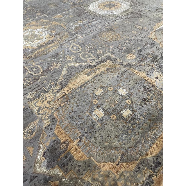 Hand Knotted Borderless Wool & Silk Rug. 08'11" X 11'11" For Sale - Image 4 of 4