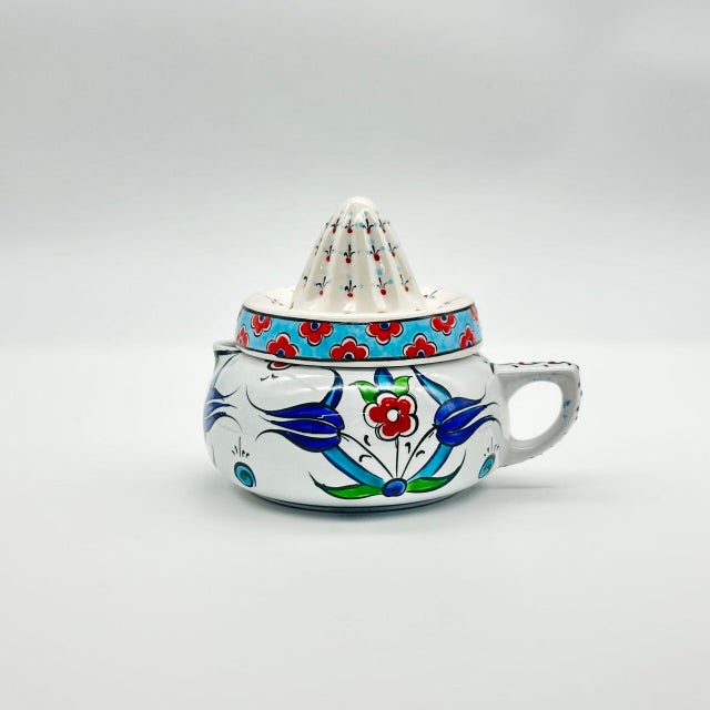 Handmade Ceramic Decorative Lemon Juicer Sculpture – Hand-Painted Iznik Tulips – Kitchen Shelf Decor Accent (Not Food Safe) For Sale - Image 12 of 13