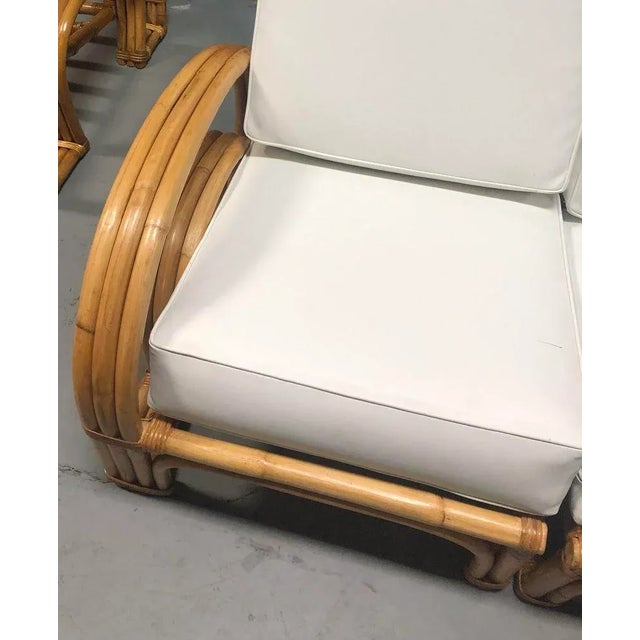 Brown Restored Mid-Century Rattan Double Horseshoe Settee Sofa, Pair For Sale - Image 8 of 12