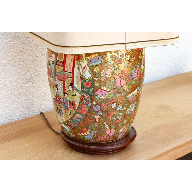 19th Century Large Pavillion Court Famille Rose Lamp For Sale - Image 5 of 10