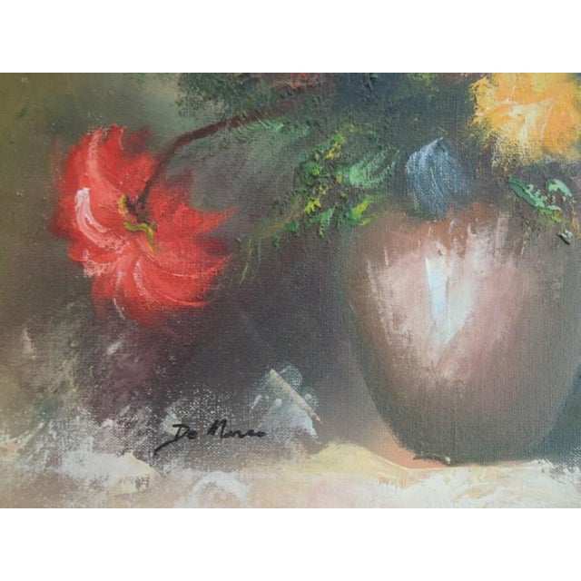 Wood 1960s Oil Painting by De Marco 26 X 32 "California School of Painters" Still Life Flowers in Vase For Sale - Image 7 of 9