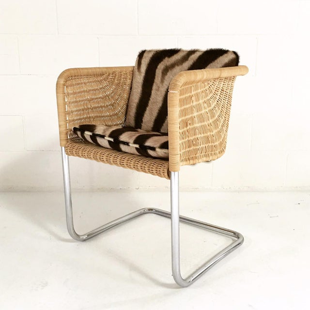 Harvey Probber Wicker and Chrome Chair with Zebra Cushion Chairish