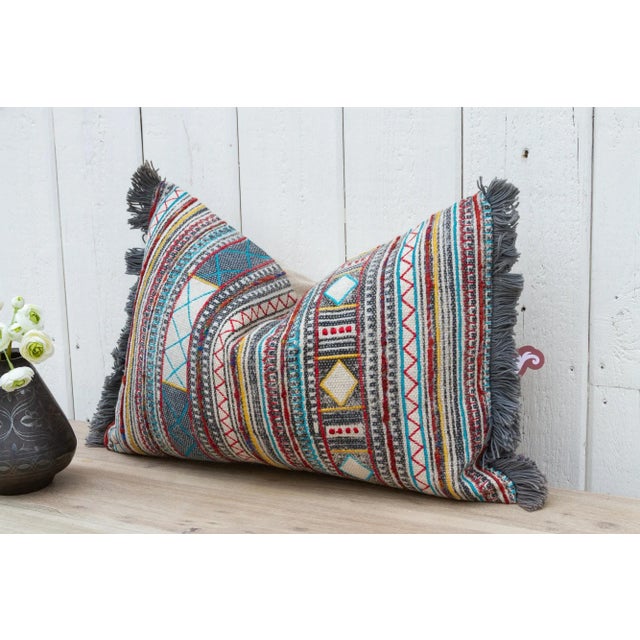 Tribal Folk Gypsy Nomadic Moroccan Lumbar Pillow For Sale - Image 3 of 10