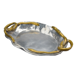 Large Brutalist Aluminum + Brass Serving Tray by Leopold of Spain