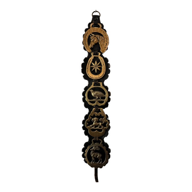 Vintage Brass and Leather Horse Bridle Strap For Sale