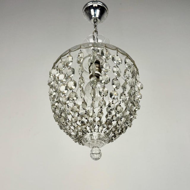 Small Crystal Balloon Pendant Light, Italy, 1930s For Sale - Image 3 of 8