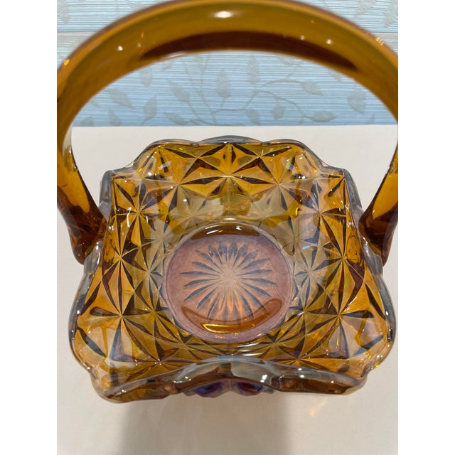 Mid-Century Modern MCM Easter Decor Easter Basket - Vintage Amber Carnival Glass, 1970s - Indiana Glass Monticello For Sale - Image 3 of 10