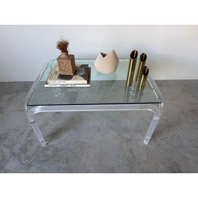 1970s Vintage Karl Springer / Charles Hollis Jones Style Tubular Lucite & Glass Coffee Table For Sale - Image 10 of 12