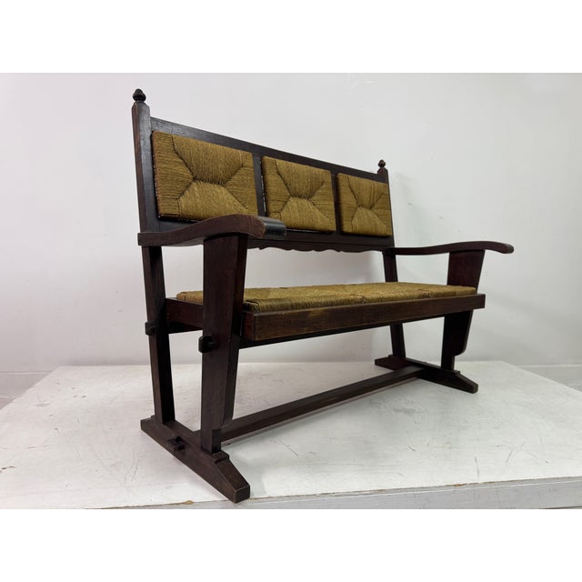 Vintage French Rush Seat Bench, 1950s For Sale - Image 10 of 17