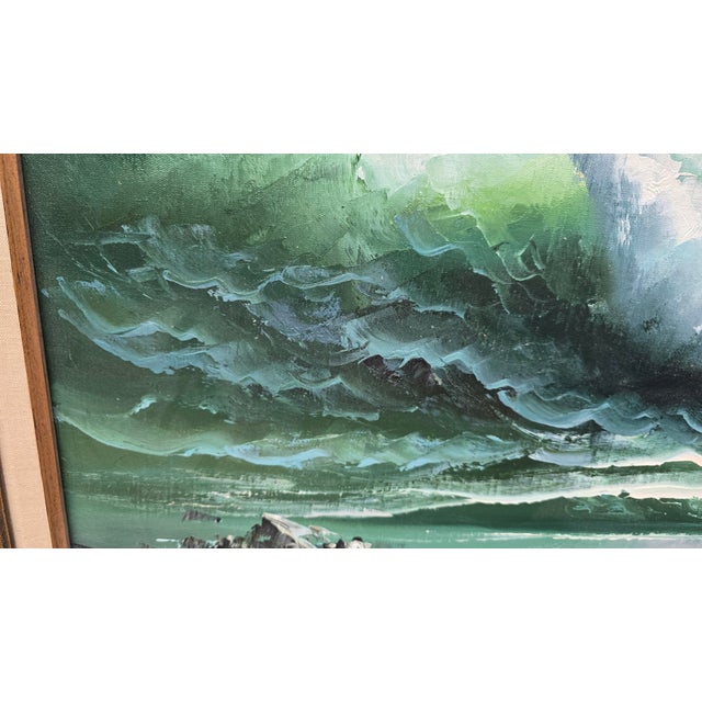 Vintage Mid Century Oil on Canvas Picture Painting Ocean Wave Crashing by Gavin For Sale - Image 11 of 18