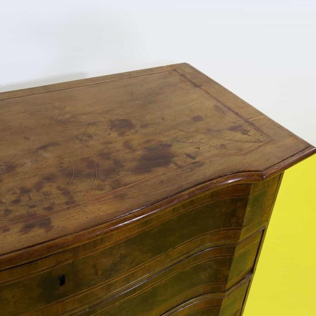 Wooden Chest of Drawers with Three Inlaid Drawers and Curved Front For Sale - Image 3 of 13