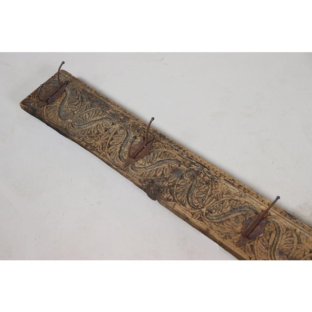 Brown Antique Wood Handcarved Wall Coat Rack, 1890s For Sale - Image 8 of 17