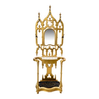 Late 19th Century Restored Gothic Revival Holy Tree With Mirror, Faux Gold Leaf Finish & Original Marble For Sale