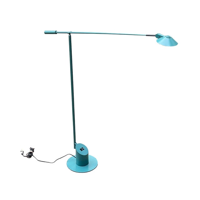 Robert Sonneman for George Kovacs feather floor lamp in beautiful turquoise finished metal. Has a weighted cantilever...