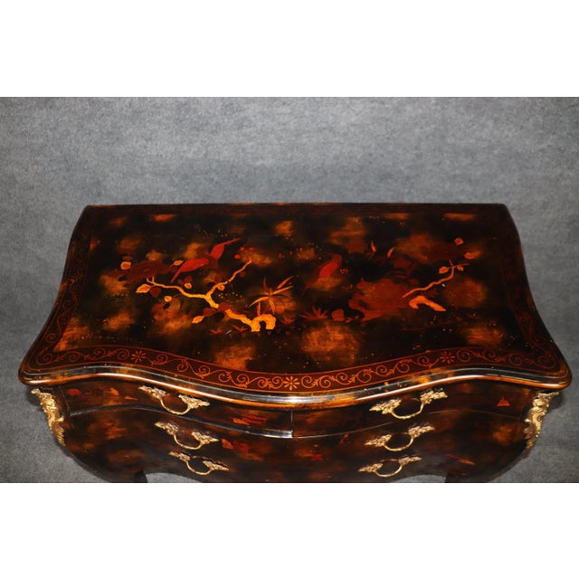 1990s Pair of Maitland Smith Black Chinoiserie Paint Decorated Large Commodes For Sale - Image 5 of 11