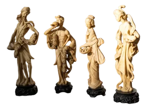 Vintage Hand-Carved Oriental Resin Sculptures, 1970s, Set of 4