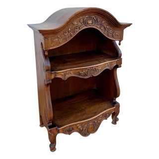 1950s Spanish Carved Wood Open Shelf With Floral Decoration For Sale