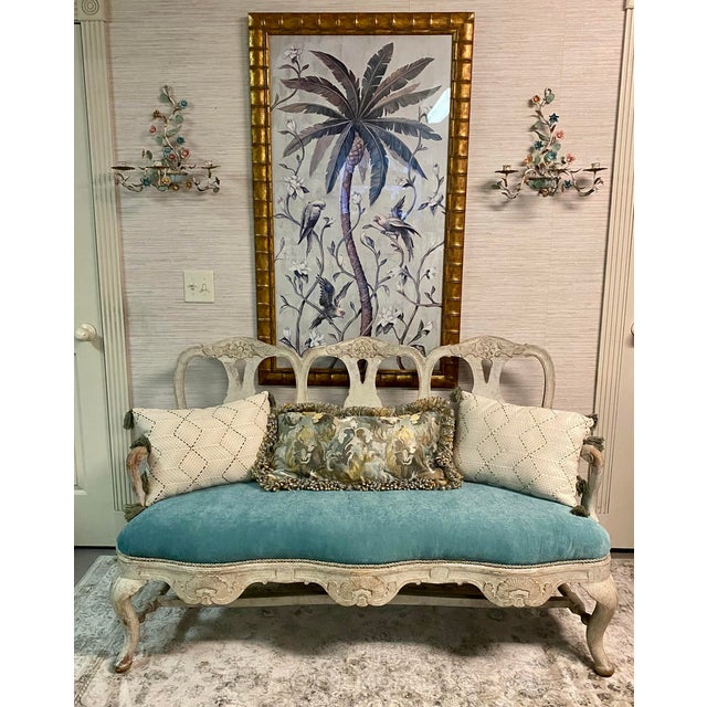 Rococo Early 19th Century Swedish Rococo White Painted Bench Settee For Sale - Image 3 of 11