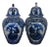 Set of 2 Vintage Delft Holland Lidded Blue Windmill Urns Mantel Vases Ginger Jars For Sale