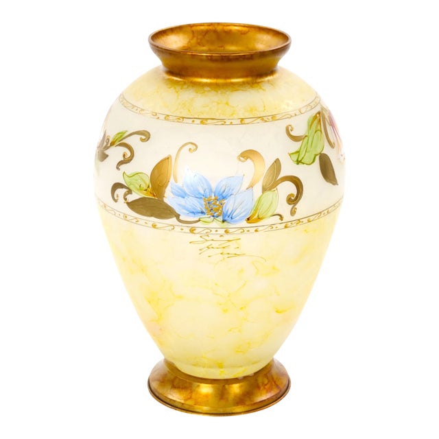 Mid-Century Modern Italian Venetian Art Glass Gilt & Painted Tableware Vase For Sale