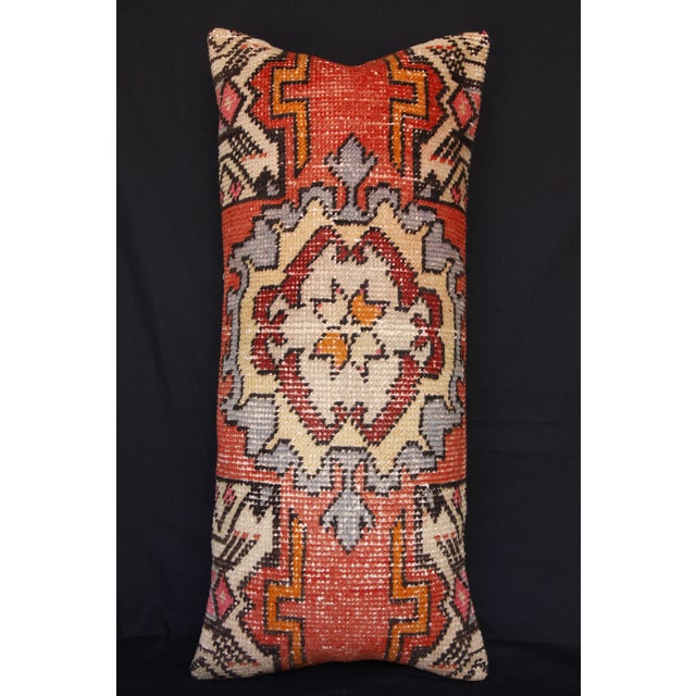 Red Handmade Traditional Turkish Rug Pillow Cover -15'' X 33'' For Sale - Image 8 of 11