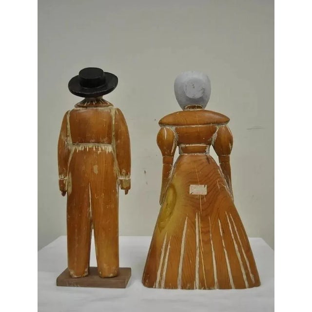 Late 20th Century Late 20th Century Vintage Sarreid Ltd Pine Wooden Folk Art Sculptures Man and Woman - a Pair For Sale - Image 5 of 7