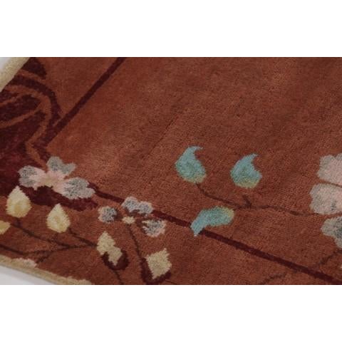 2010s Rug & Kilim’s Chinese Art Deco Inspired Square Rug, Vibrant Florals on Rust For Sale - Image 5 of 7