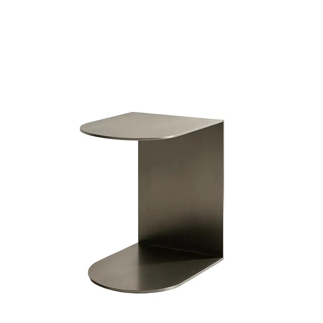 C-Shaped Side Table in Brushed Stainless Steel by Veliento For Sale - Image 11 of 11