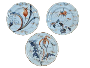 Circa 1880 Emile Galle Floral Plates- Set of 3