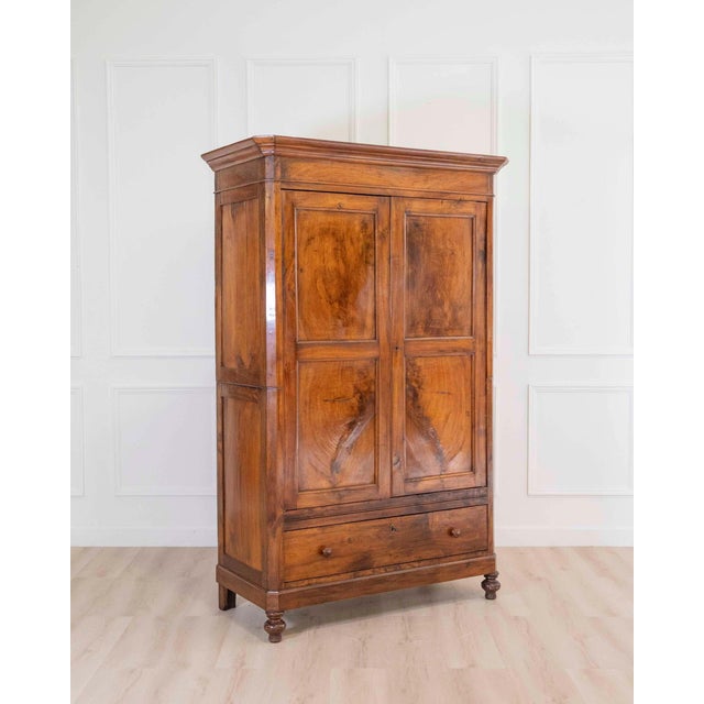 Brown Italian 19th Century Louis Philippe Walnut Wardrobe Cabinet For Sale - Image 8 of 8