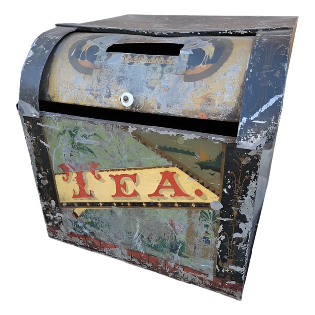 Early 20th Century Antique Metal Large Tea Tin for General and County Stores For Sale