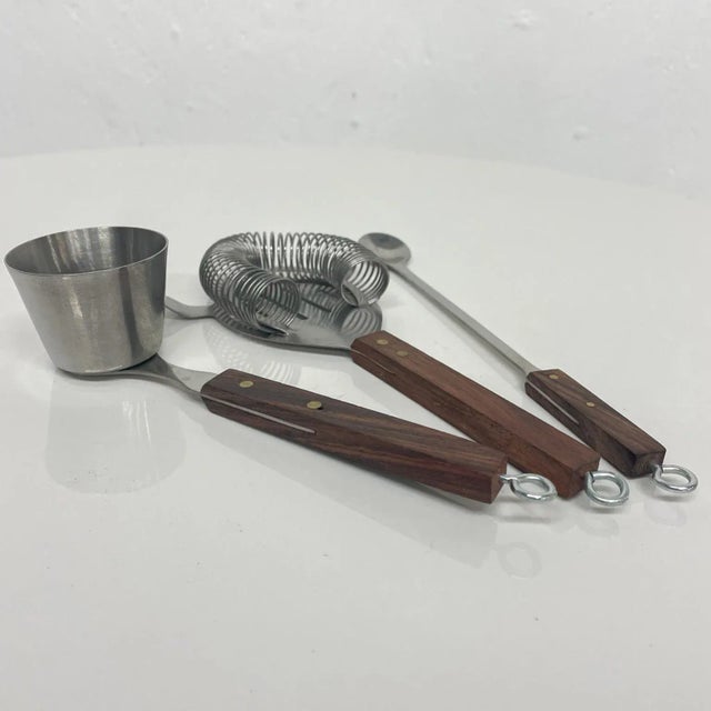 1960s Japanese Barware Set Rosewood & Stainless Steel For Sale - Image 4 of 13