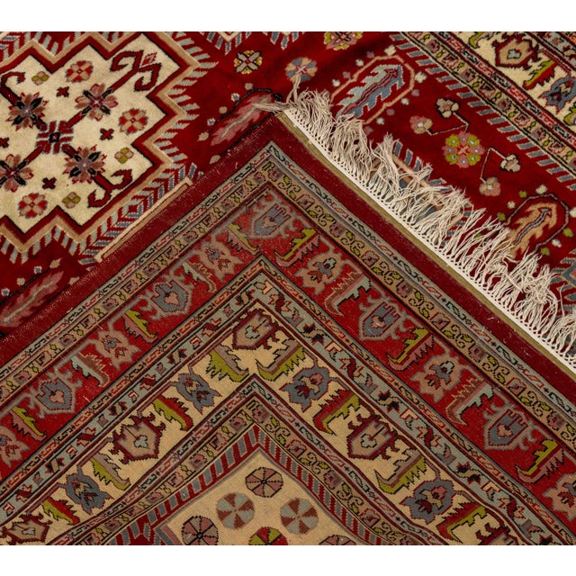 Red Indian Kazak Style Wool Carpet, 9' 7" X 6' For Sale - Image 8 of 9
