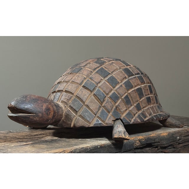 Rustic Antique Hand Carved Folk Art Turtle Sculpture For Sale - Image 3 of 12