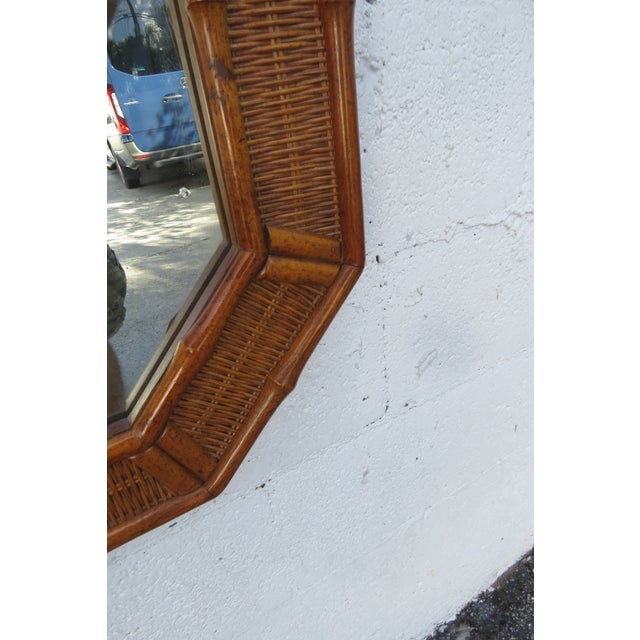 Brown Hollywood Regency Vanity Dresser Bathroom Wall Faux Bamboo Caned Mirror 5760 For Sale - Image 8 of 12