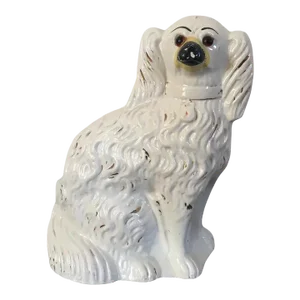 Large 19th Century English Victorian Staffordshire Pearlware Spaniel Dog with Glass Eyes