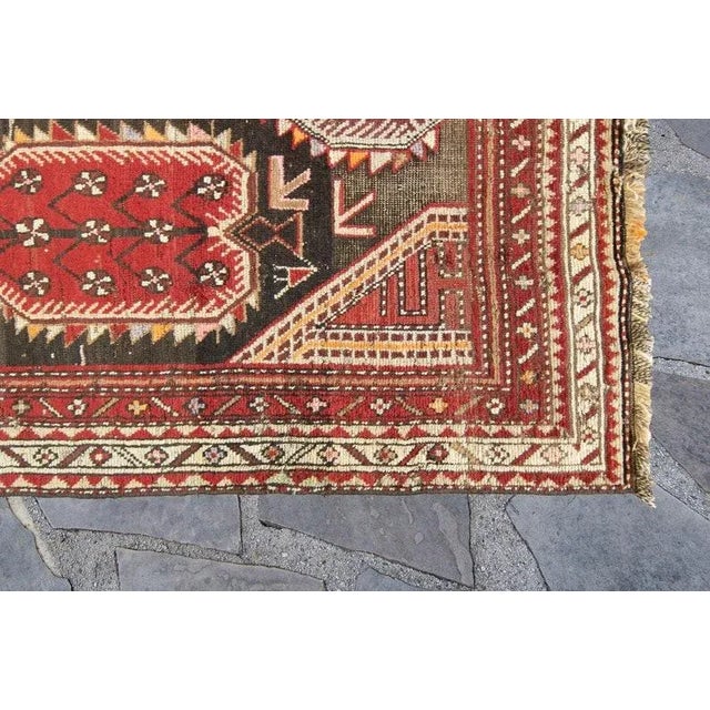 Light Pink 1910s Antique Armenian Karabagh Medallion Geometric Botanical Red Brown Hand-Knotted Wool Pile Rug - 3’9” X 8’6” For Sale - Image 8 of 10